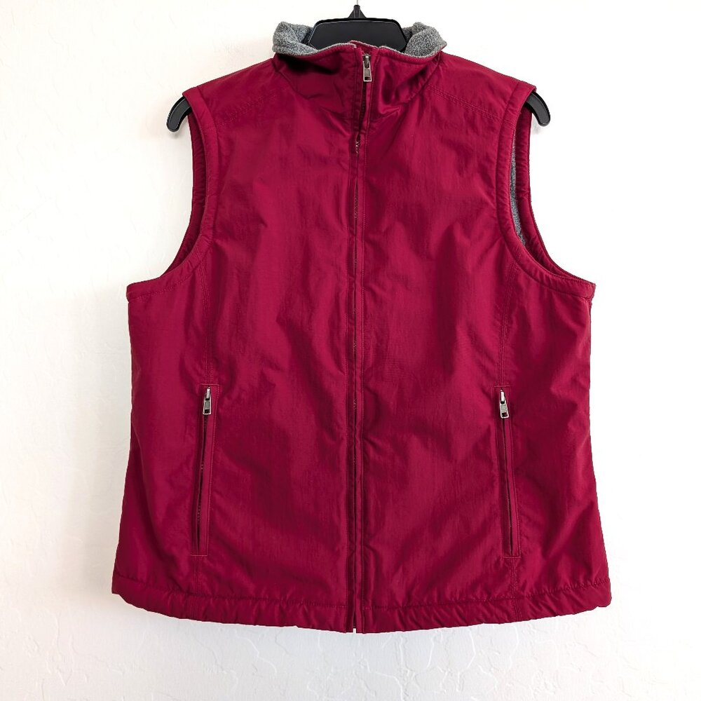LL BEAN Vest‎ Women's M Red Nylon Fleece Lined Zip Outdoor Zip Pockets